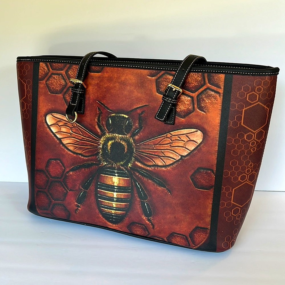 Red / Black HoneyBee Laptop Bag or Tote. Perfect Beekeeper Purse.